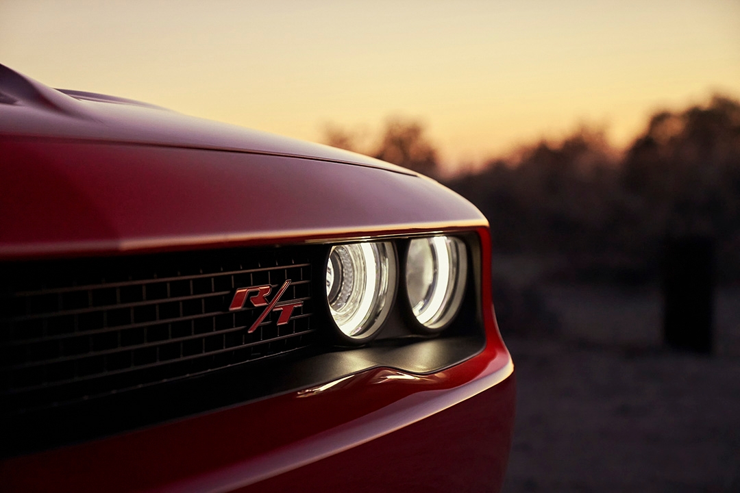 Right front headlight of the 2021 Dodge Challenger.